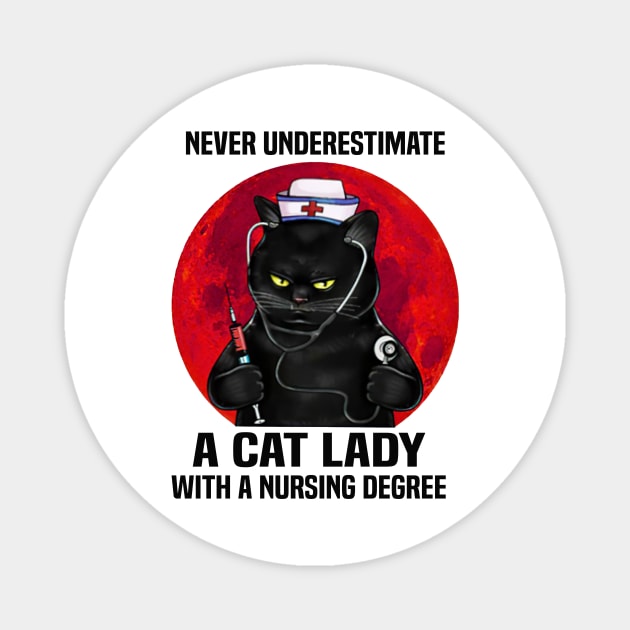 Never Underestimate A Cat Lady With A Nursing Degree Gift Magnet by cobiepacior